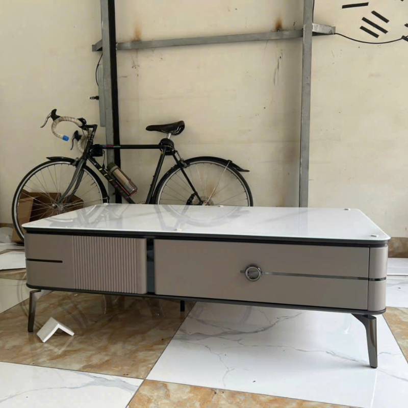 Bàn trà hình chữ nhật mặt ngọc tinh thể khung gỗ cao cấp KHTT22