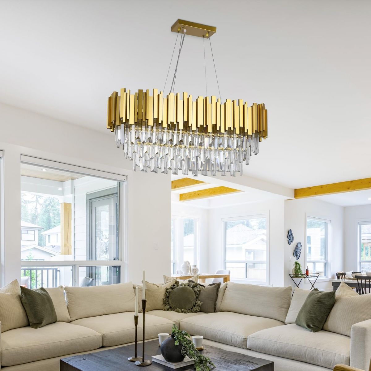 Đèn trang trí chùm pha lê hình bầu dục màu vàng DTT03