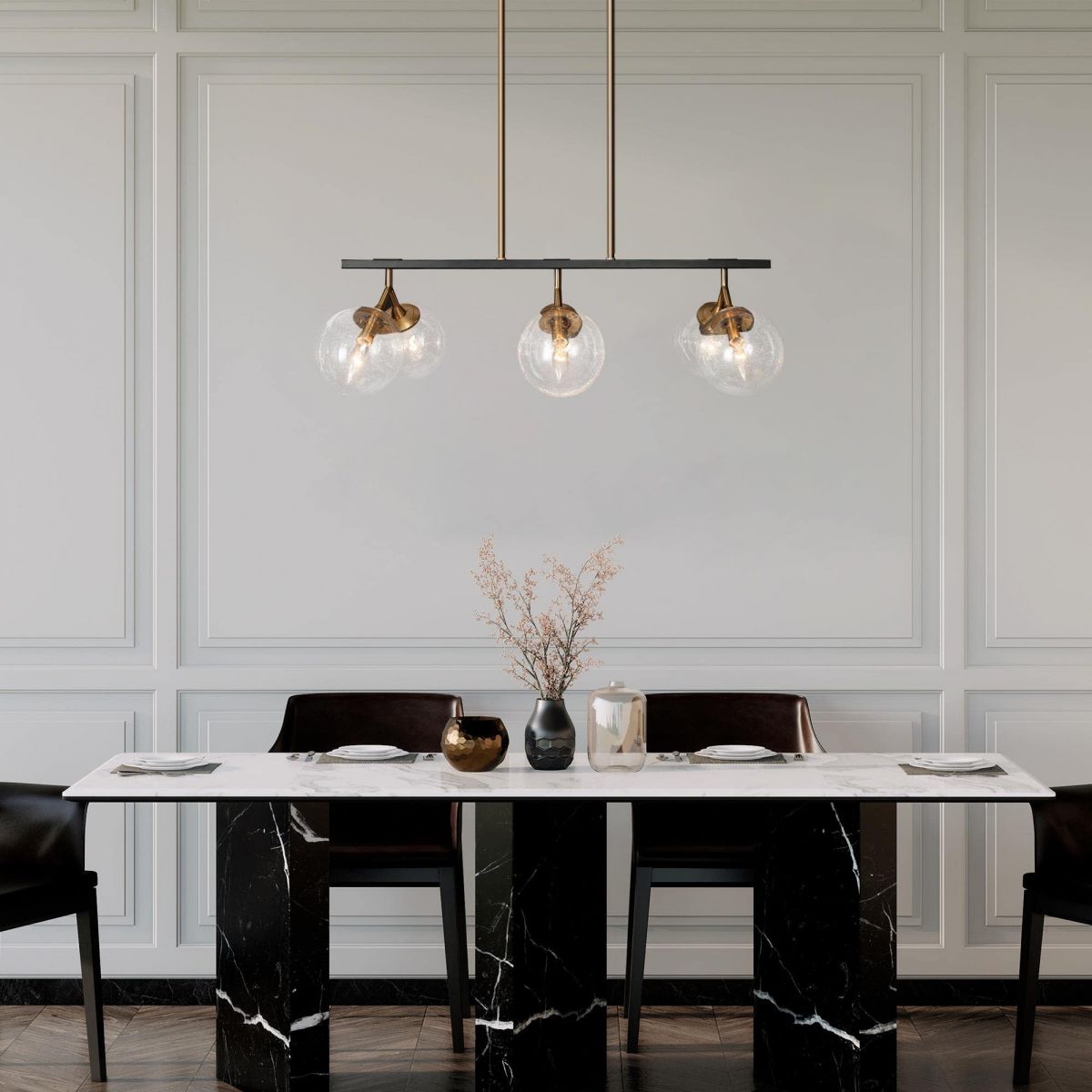 Đèn trang trí chùm vàng đen kim loại DTT06