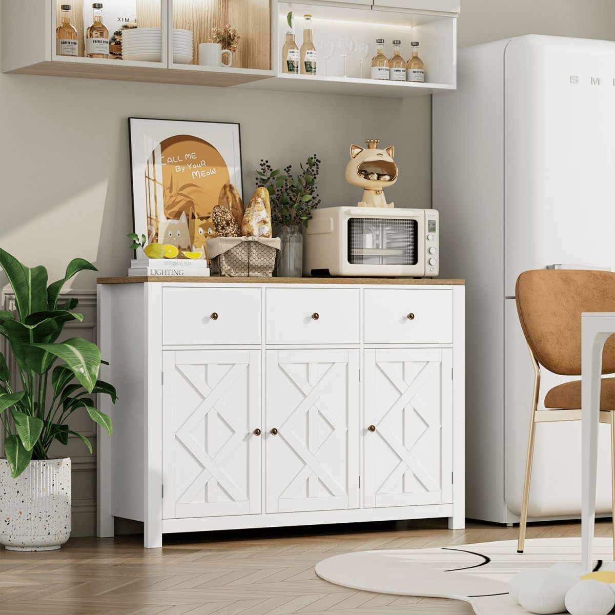 Tủ bếp trang trại 3 ngăn kéo màu trắng TT04