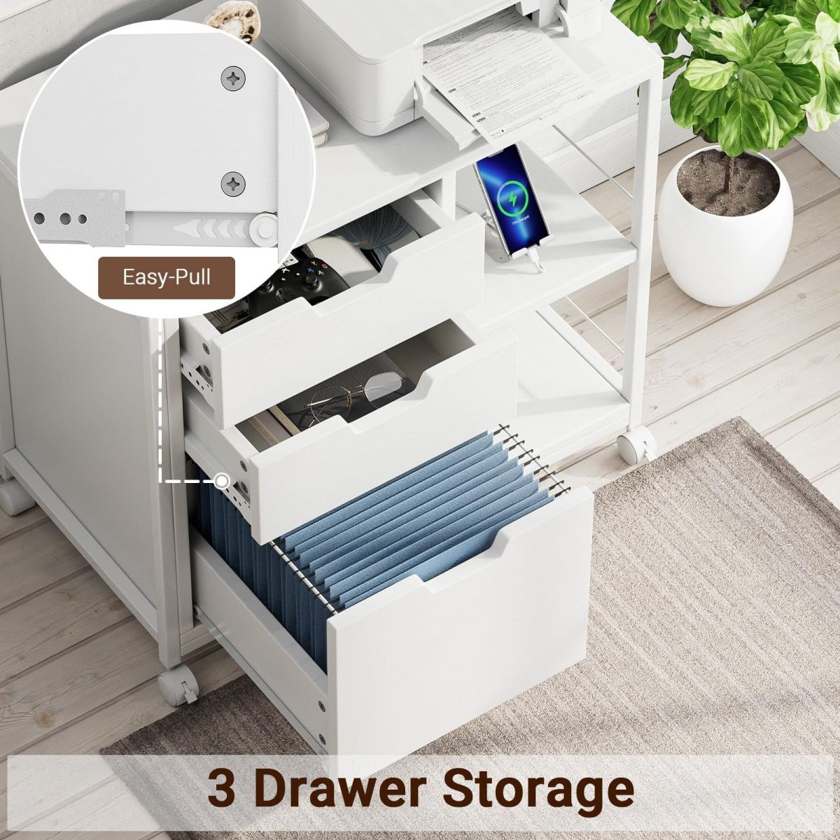 Tủ hồ sơ cuộn bằng gỗ có ổ cắm cổng sạc USB THS05