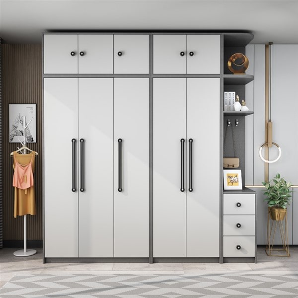 Tủ quần áo WDDCT05 thiết kế kèm tủ trang trí, chất liệu melamin trắng